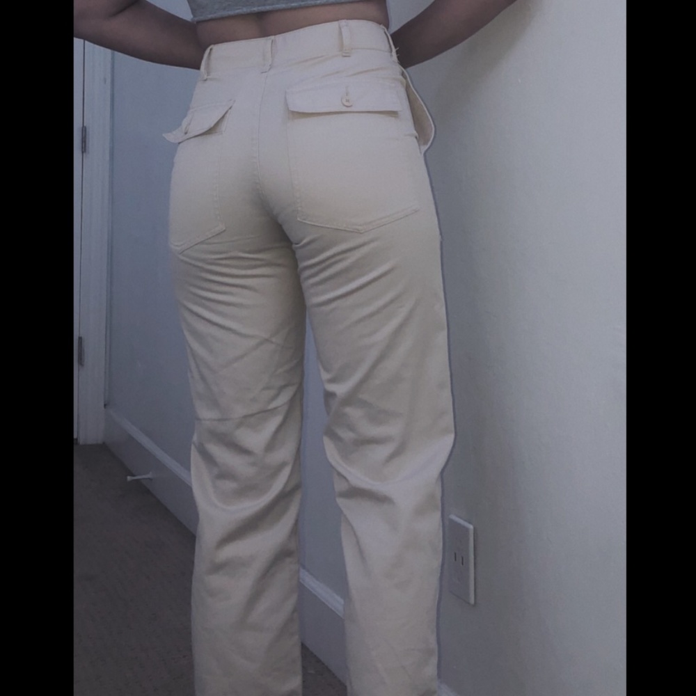 brandy melville beige cotton piper worker pants
